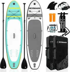 2-Pack HEYBOARD Inflatable Stand Up Paddle Board 10'6"x32"x6" Grey & Mint Green Patterned