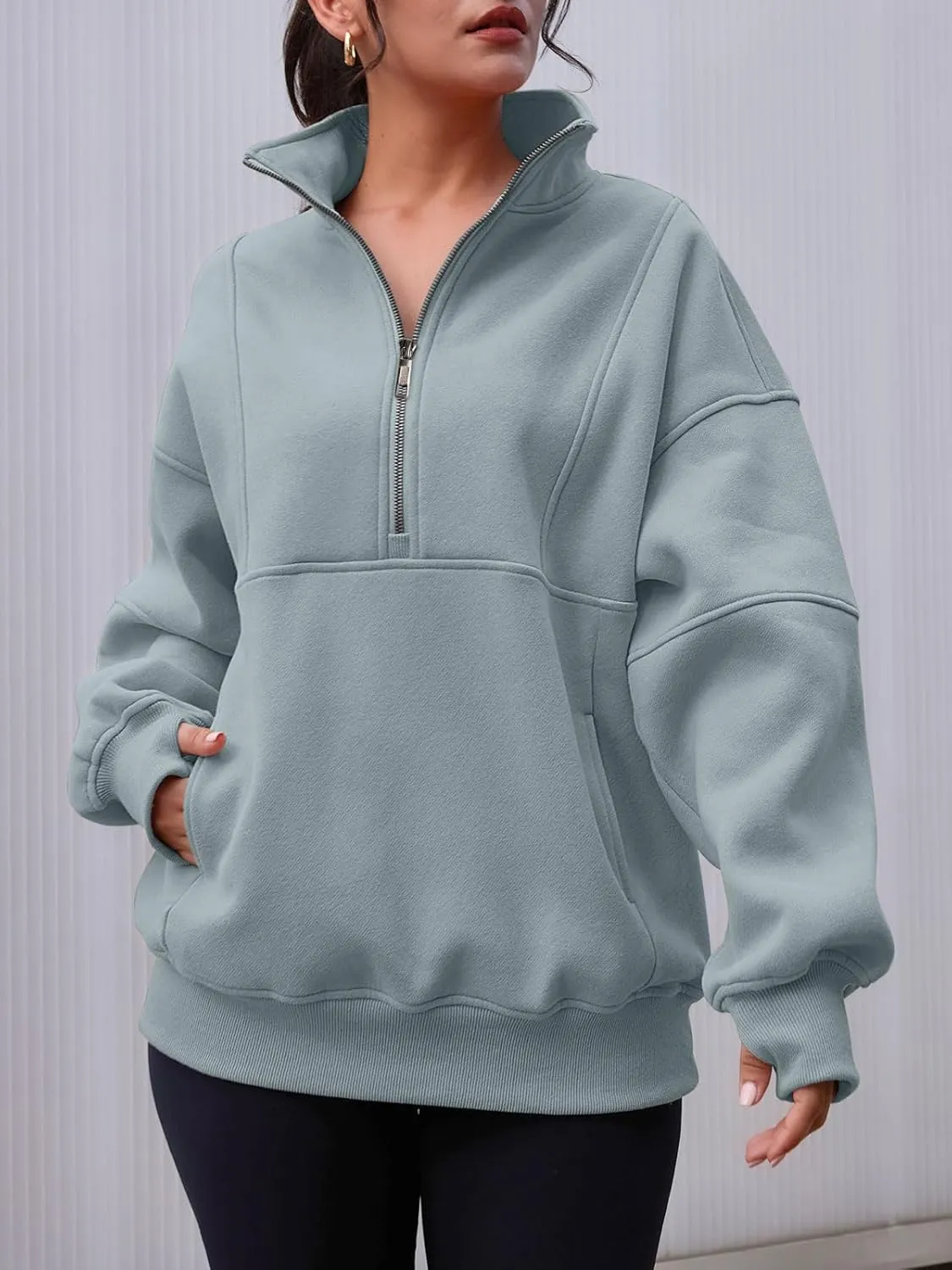 AUTOMET Women's Half Zip Oversized Sweatshirts Fleece Quarter Zipper Pullover Hoodies 2025 Mock Neck Fall Workout Jacket