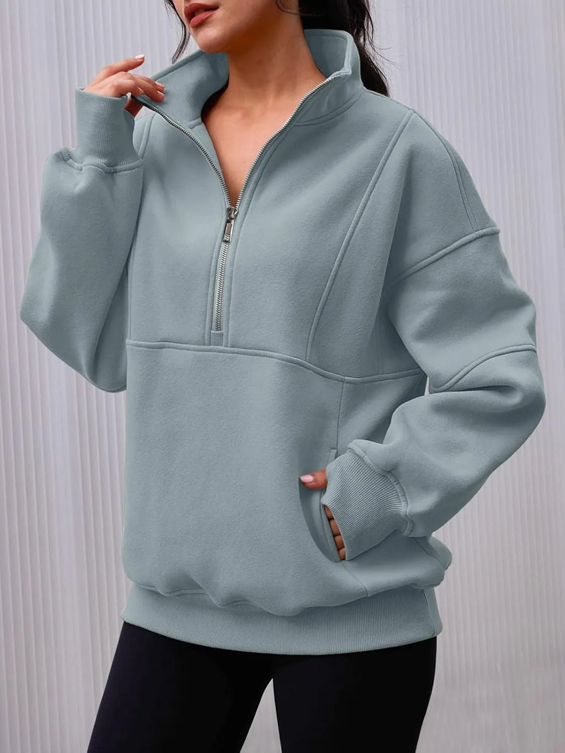 AUTOMET Women's Half Zip Oversized Sweatshirts Fleece Quarter Zipper Pullover Hoodies 2025 Mock Neck Fall Workout Jacket