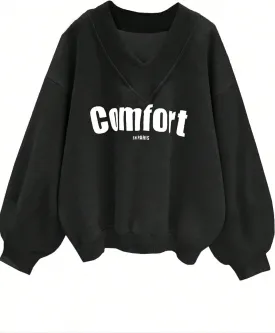 Avanova Women USA Graphic V Neck Sweatshirts Top Drop Shoulder Long Sleeve Pullover Shirt