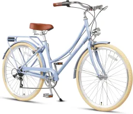 AVASTA Hybrid Bike for Adult Women Female Lightweight Step Through 26 inch Hi-Ten Steel Frame City Commuter Comfort Lady Bicycle, 6-Speed, Multiple Colors
