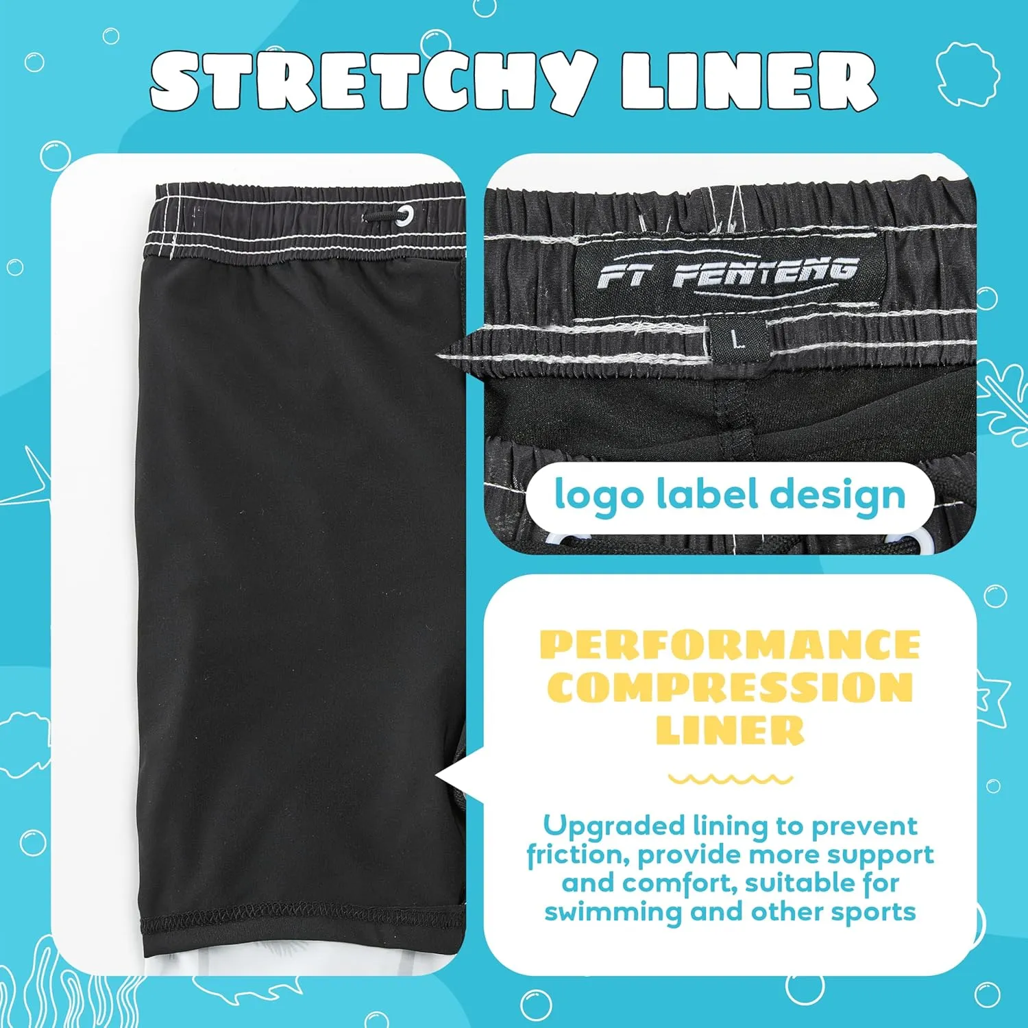 Boys Swim Trunks Compression Liner Swim Shorts Quick Dry Bathing Suit with Boxer Brief Anti-Chafe Boy Swimwear