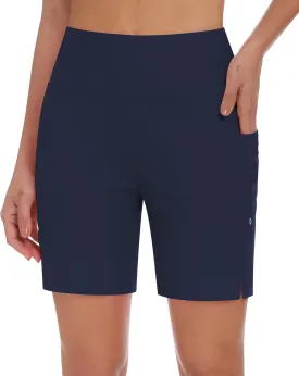 DIBAOLONG Women's Swim Shorts 7" High Waisted Quick Dry UPF 50  Beach Board Shorts for Women with Liner & Pockets