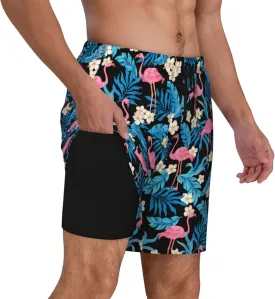 Duck Men's Swim Trunks with Compression Liner 2 in 1 Inseam Quick Dry Beach Shorts 7 inch Swimming Board Shorts