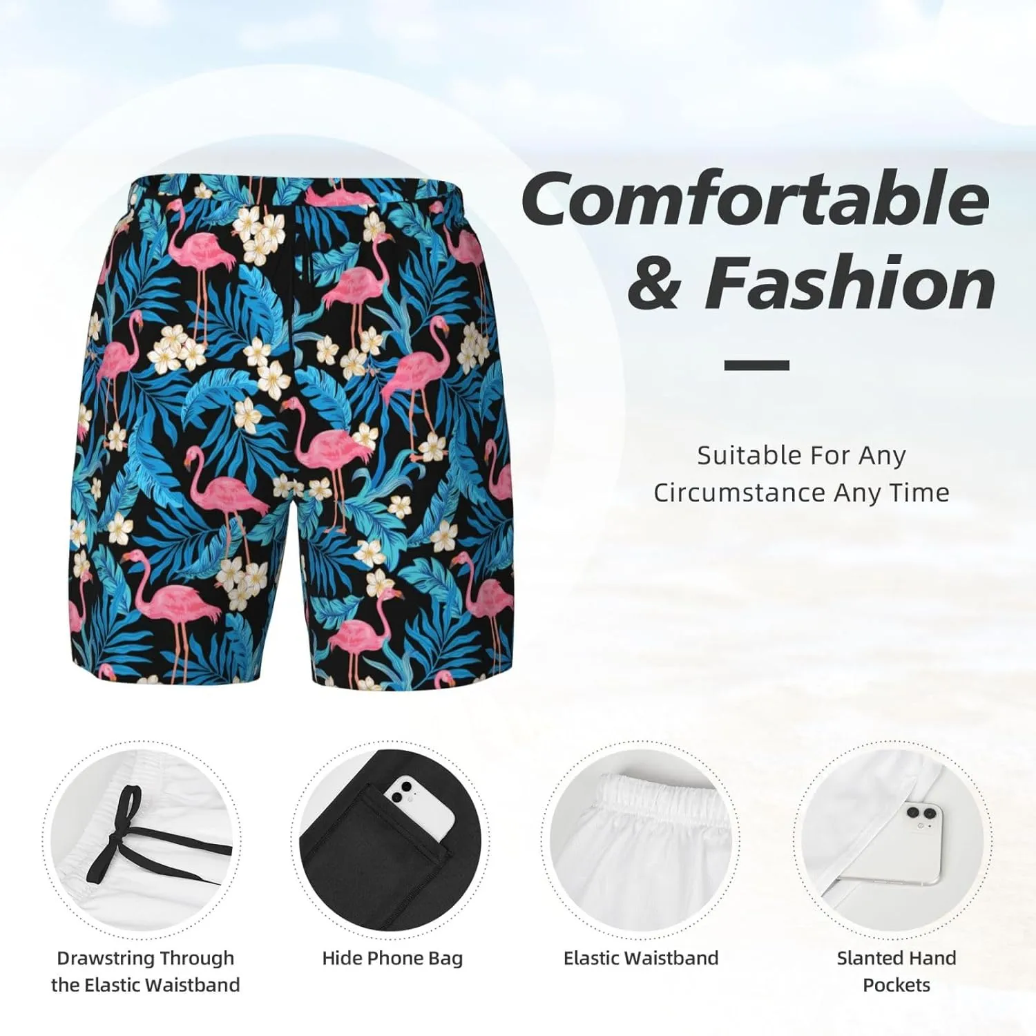 Duck Men's Swim Trunks with Compression Liner 2 in 1 Inseam Quick Dry Beach Shorts 7 inch Swimming Board Shorts