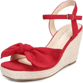 Espadrilles Wedge Sandals for Women Bow Platform Wedges Heels Open Toe Ankle Strap Summer Wedding Wedges