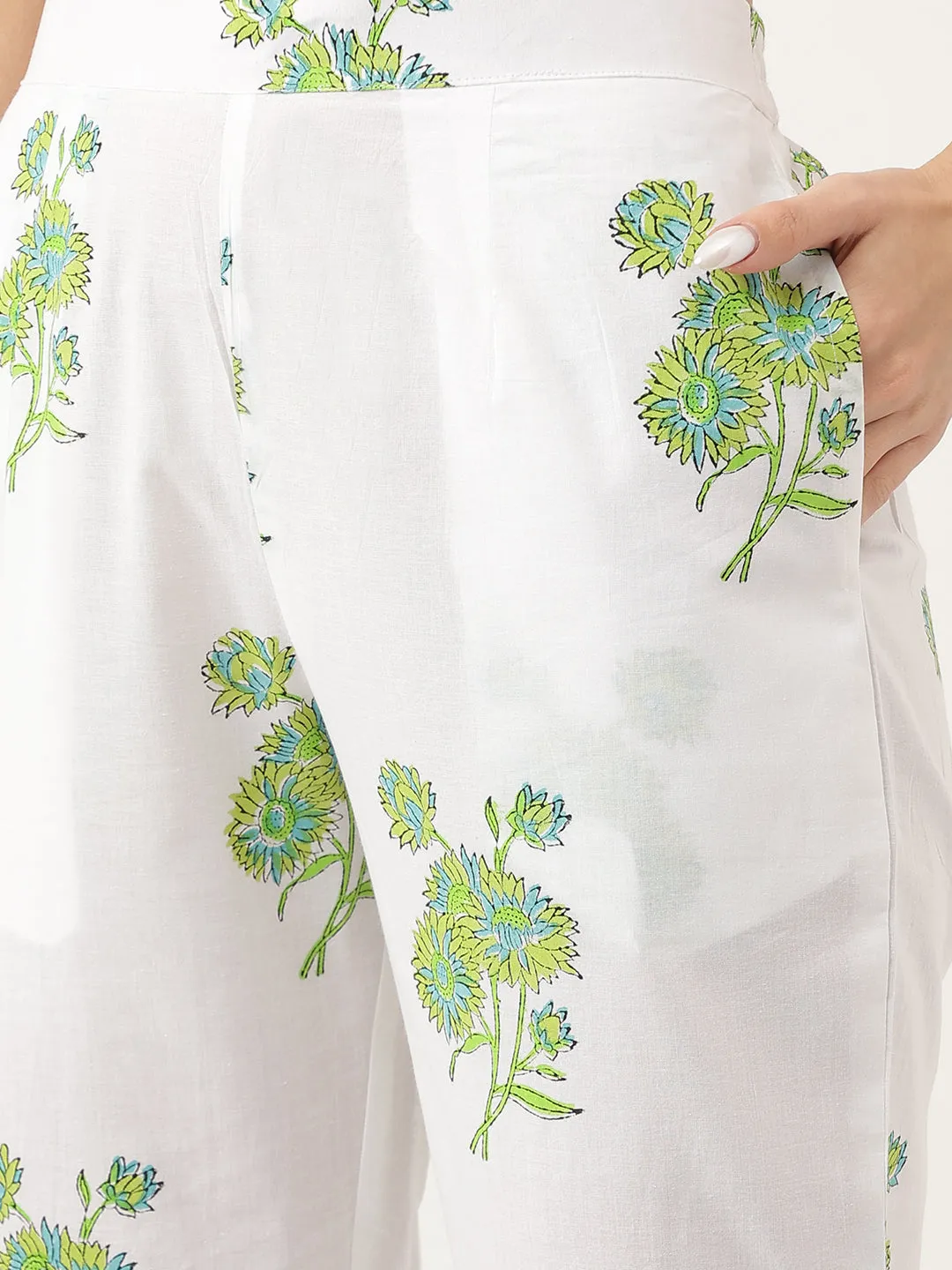 Green Floral Printed Kurta Trouser & Dupatta Set