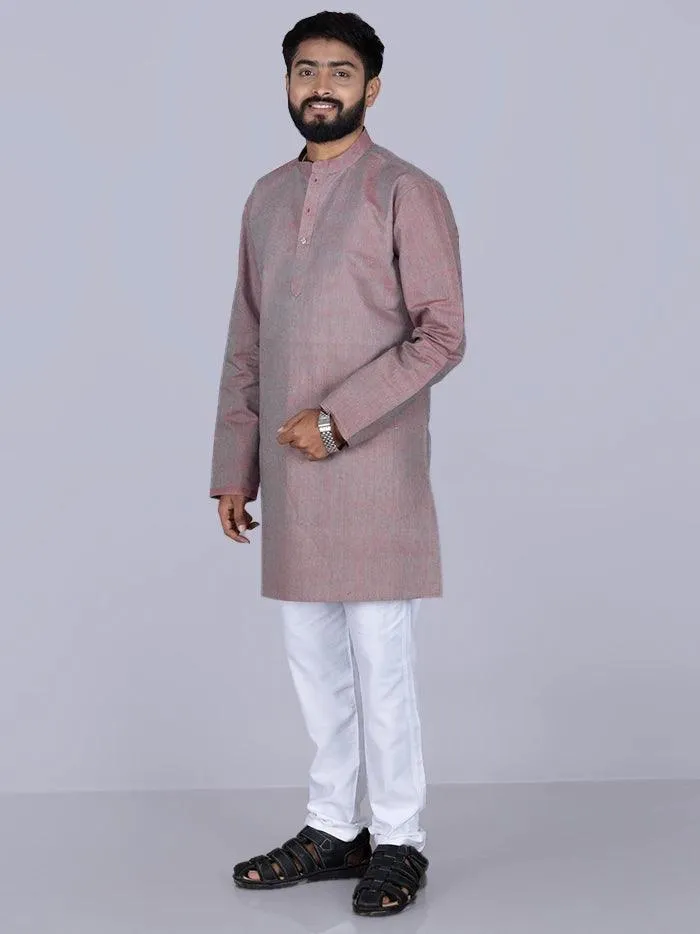 Green Red Duel Tone Handwoven Organic Cotton Men Kurta