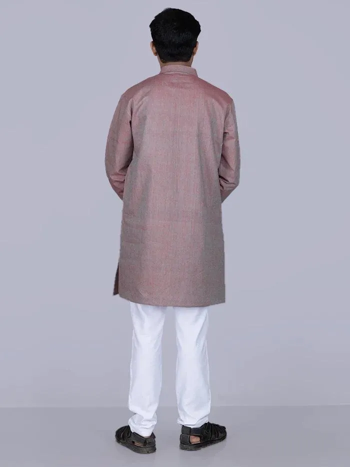 Green Red Duel Tone Handwoven Organic Cotton Men Kurta