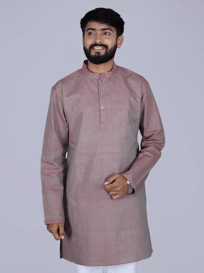 Green Red Duel Tone Handwoven Organic Cotton Men Kurta