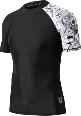 HUGE SPORTS Men's Splice UV Sun Protection UPF 50  Skins Rash Guard Short Sleeves