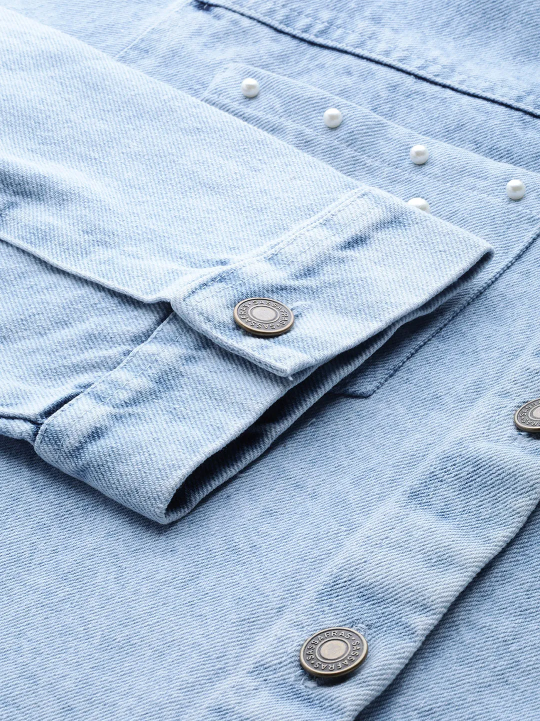 Ice Blue Denim Pearl Pocket Jacket