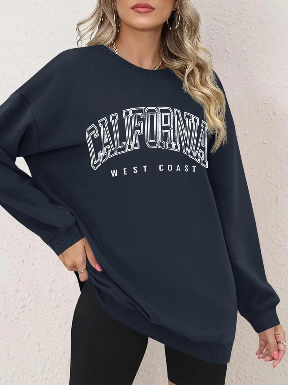 Langwyqu Women's Oversized Sweatshirt Los Angeles California Crewneck Long Sleeve Casual Loose Pullover Tops