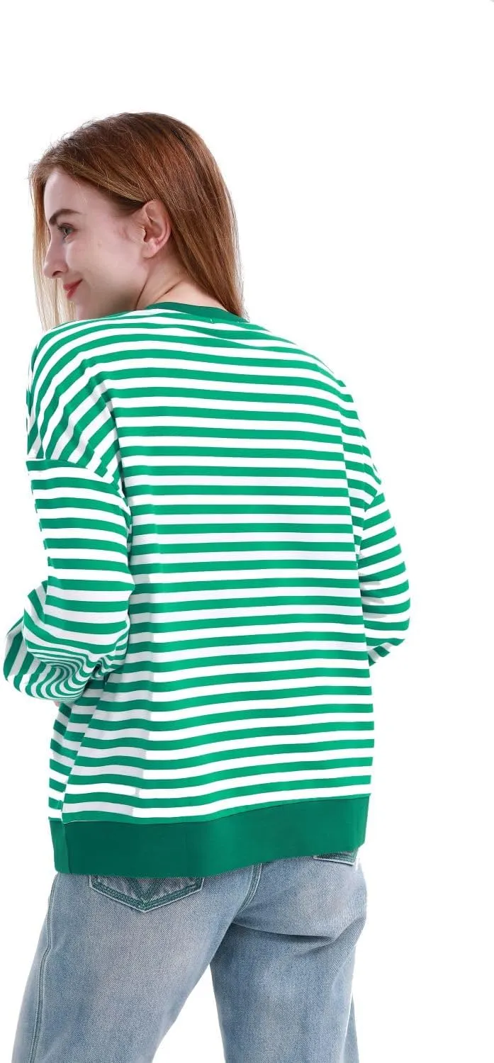 MAGICMK Womens Oversized Sweatshirt Long Sleeve Striped Crewneck Hoodies Shirts Trend Preppy Fall Women pullover tops