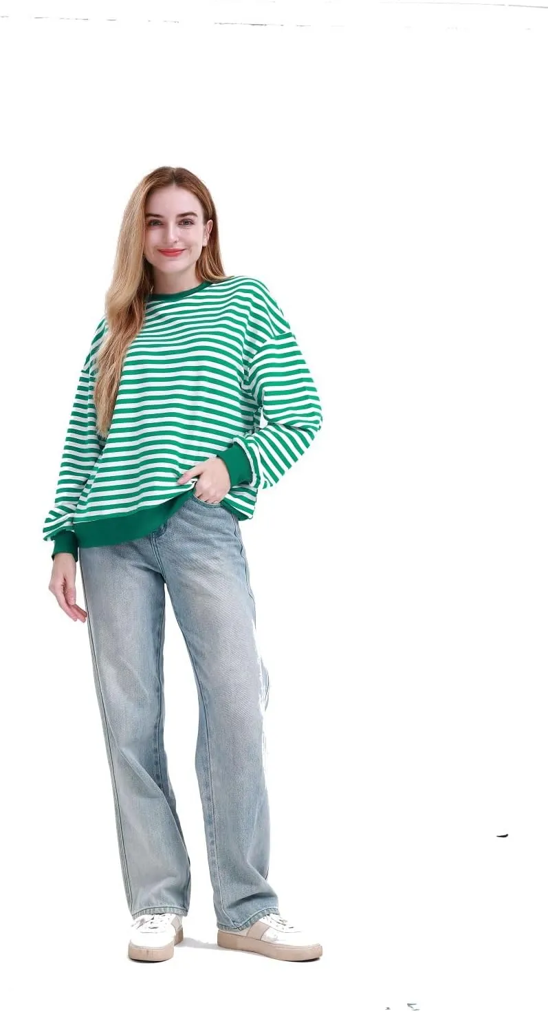 MAGICMK Womens Oversized Sweatshirt Long Sleeve Striped Crewneck Hoodies Shirts Trend Preppy Fall Women pullover tops