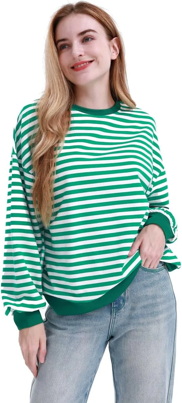 MAGICMK Womens Oversized Sweatshirt Long Sleeve Striped Crewneck Hoodies Shirts Trend Preppy Fall Women pullover tops