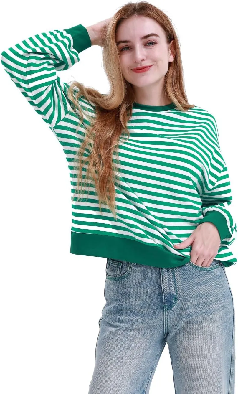MAGICMK Womens Oversized Sweatshirt Long Sleeve Striped Crewneck Hoodies Shirts Trend Preppy Fall Women pullover tops