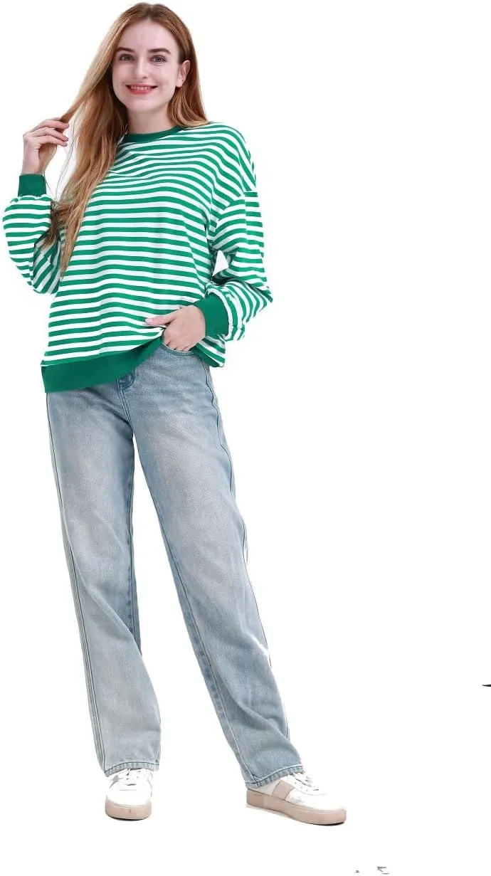 MAGICMK Womens Oversized Sweatshirt Long Sleeve Striped Crewneck Hoodies Shirts Trend Preppy Fall Women pullover tops