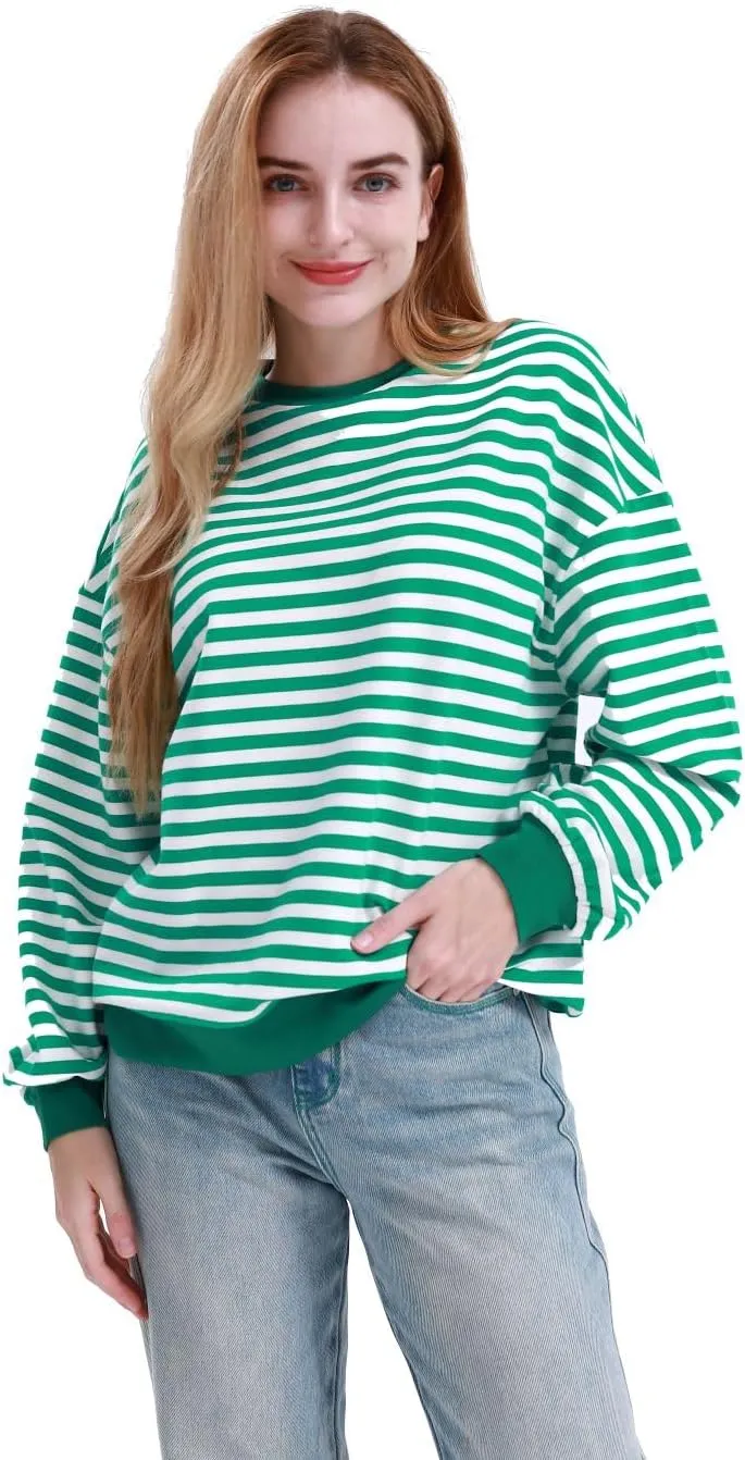 MAGICMK Womens Oversized Sweatshirt Long Sleeve Striped Crewneck Hoodies Shirts Trend Preppy Fall Women pullover tops