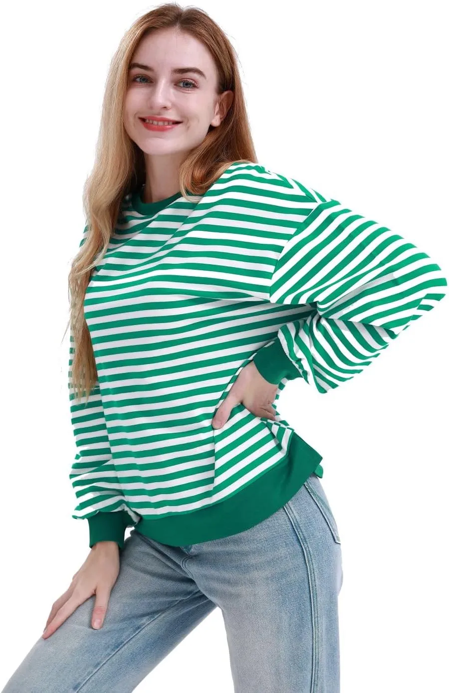 MAGICMK Womens Oversized Sweatshirt Long Sleeve Striped Crewneck Hoodies Shirts Trend Preppy Fall Women pullover tops