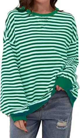 MAGICMK Womens Oversized Sweatshirt Long Sleeve Striped Crewneck Hoodies Shirts Trend Preppy Fall Women pullover tops MAGICMK Womens Oversized Sweatshirt Long Sleeve Striped Crewneck Hoodies Shirts Trend Preppy Fall Women pullover tops