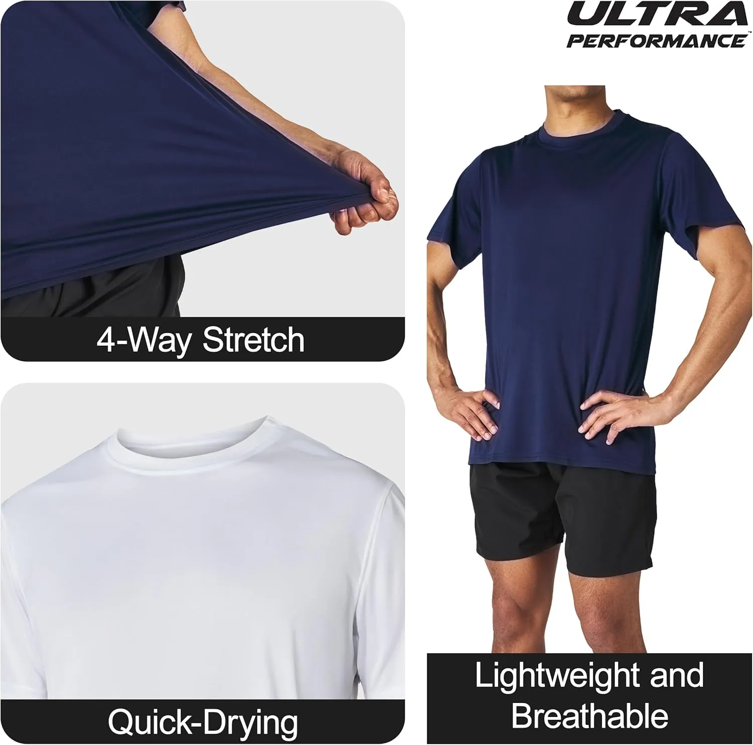 Mens Athletic Short Sleeve Gym Workout T-Shirts 2 Pack Mens Dry Fit Tees Moisture Wicking Crew Neck Running T Shirt for Men