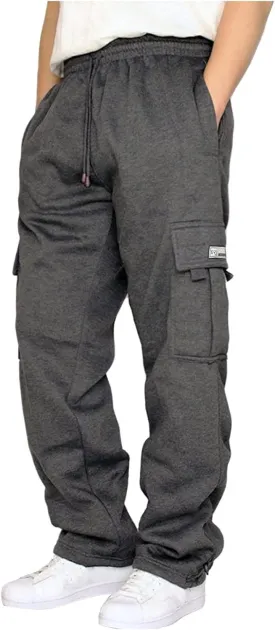 Mens Cargo Sweatpants Plus Size Baggy Jogger Sweatpants Drawstring Open Leg Big and Tall Workout Pants with Pockets