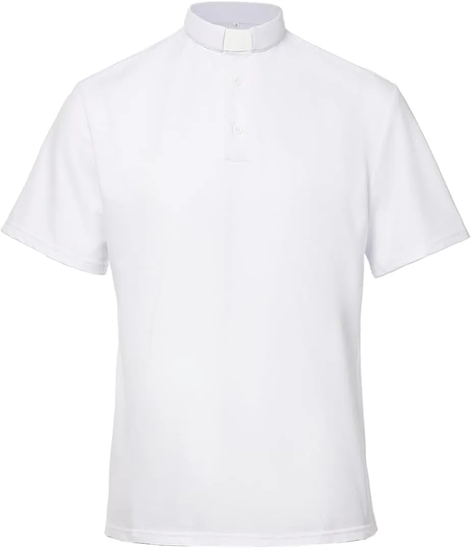 Men's Clergy Tab Collar Polo Shirt Short Sleeve Pastor Minister Preacher Shirt