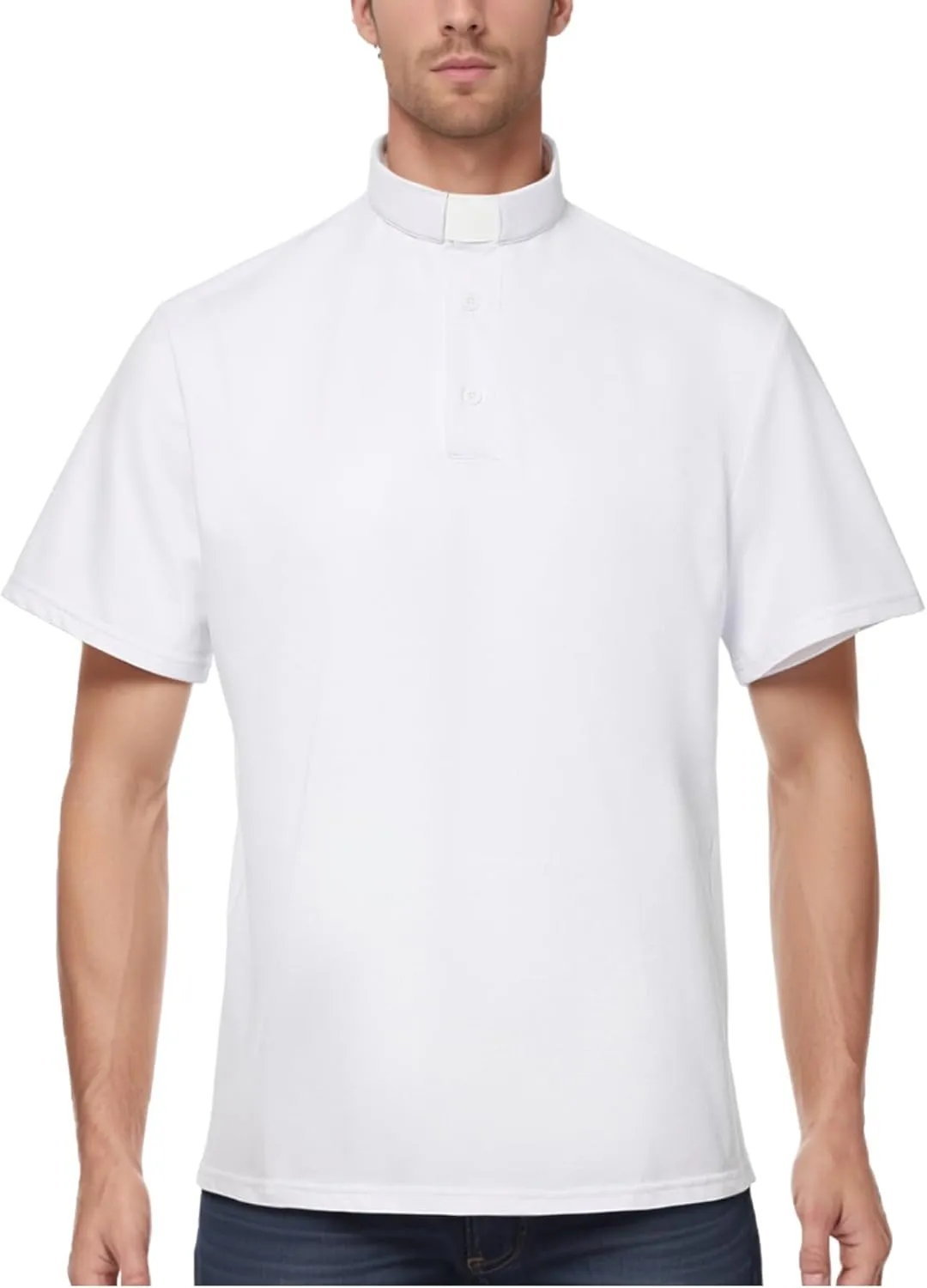 Men's Clergy Tab Collar Polo Shirt Short Sleeve Pastor Minister Preacher Shirt