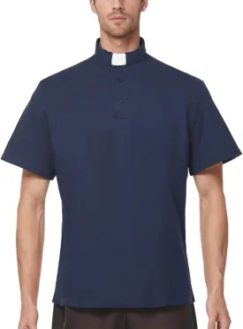 Men's Clergy Tab Collar Polo Shirt Short Sleeve Pastor Minister Preacher Shirt