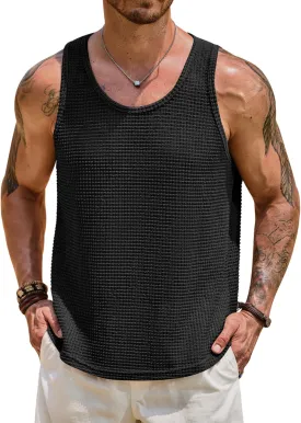Mens Hollow Out Tank Top See Through Sleeveless Crochet Shirt Summer Vcation Beach Muscle Knit Vest (S-XXL)