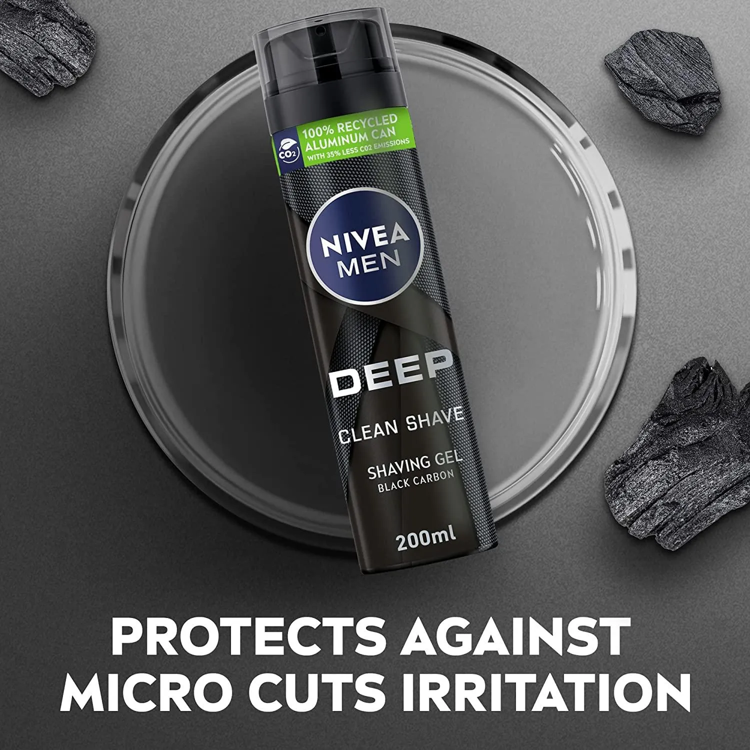 NIVEA MEN Shaving Gel, DEEP Clean Shave Antibacterial Black Carbon, 200ml