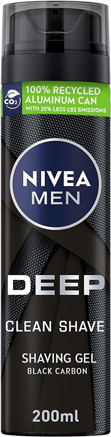 NIVEA MEN Shaving Gel, DEEP Clean Shave Antibacterial Black Carbon, 200ml