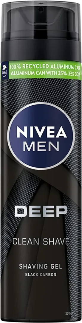 NIVEA MEN Shaving Gel, DEEP Clean Shave Antibacterial Black Carbon, 200ml