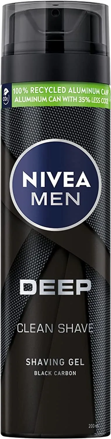 NIVEA MEN Shaving Gel, DEEP Clean Shave Antibacterial Black Carbon, 200ml