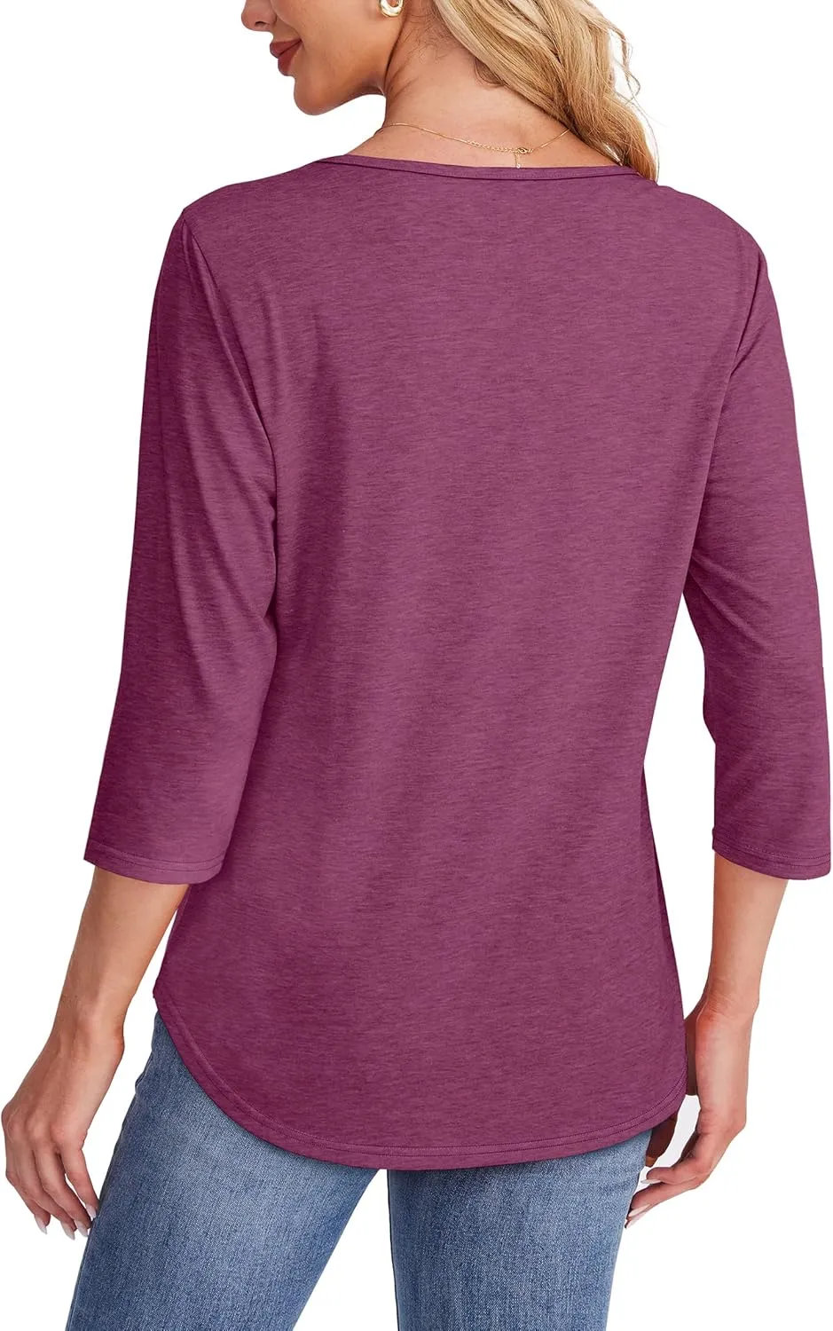 OFEEFAN Womens Tops 3/4 Length Sleeve Blouses Dressy Casual Spring Summer Outfits Pleated Front T Shirts Curved Hem