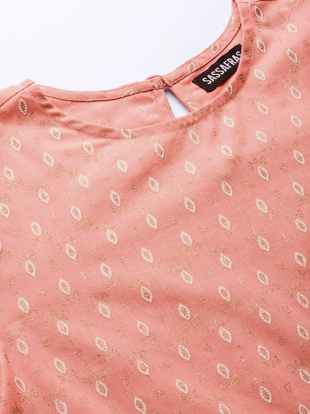 Peach Foil High Low Kurta With Peach Pants