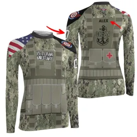 Personalized USN Navy Veteran Women's Long Sleeve Rash Guard
