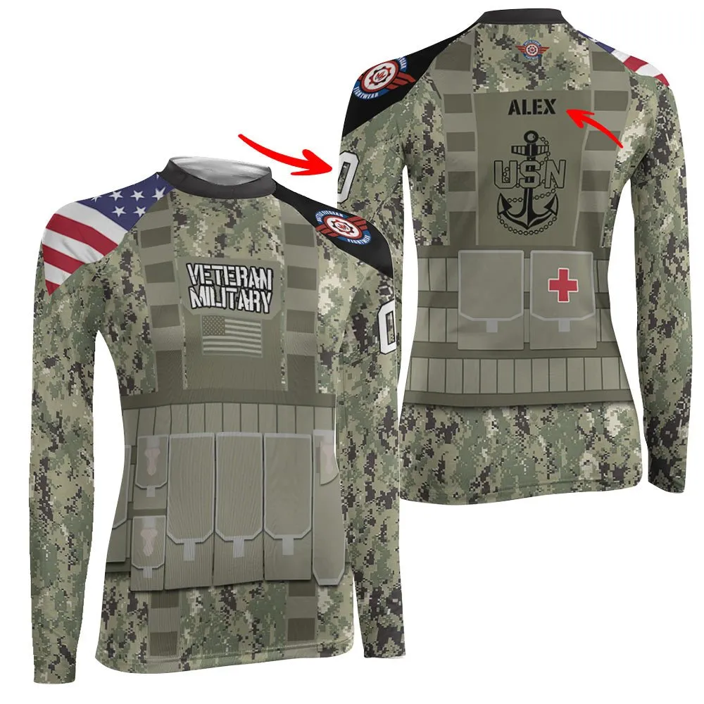 Personalized USN Navy Veteran Women's Long Sleeve Rash Guard