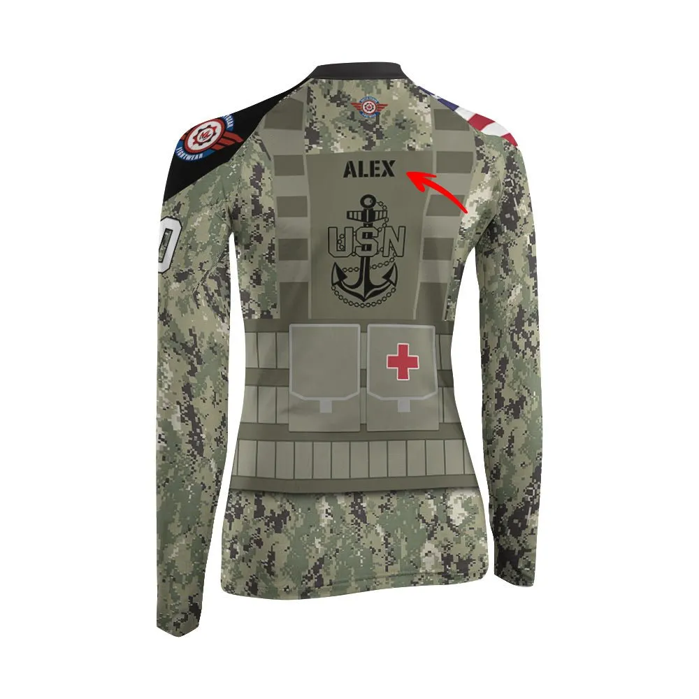 Personalized USN Navy Veteran Women's Long Sleeve Rash Guard