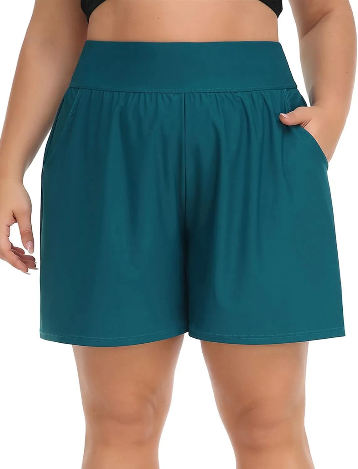Plus Size Swim Shorts for Women High Waisted Board Shorts Tankini Swimsuit Bottom with Pockets