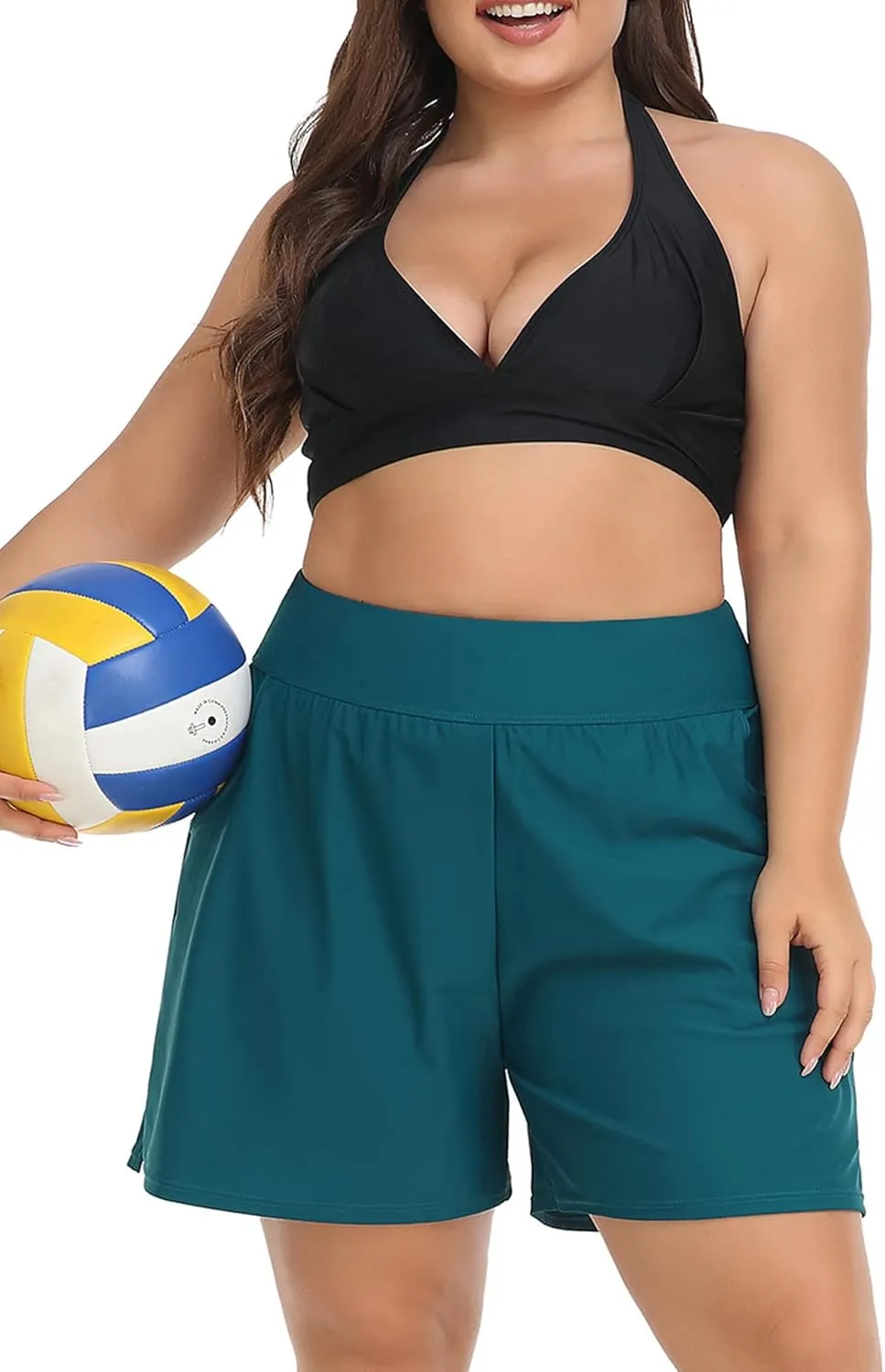 Plus Size Swim Shorts for Women High Waisted Board Shorts Tankini Swimsuit Bottom with Pockets