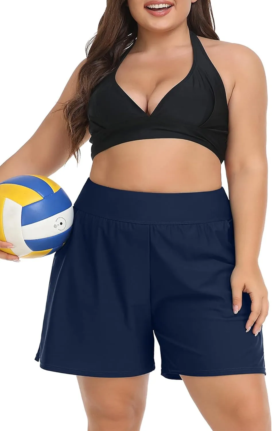 Plus Size Swim Shorts for Women High Waisted Board Shorts Tankini Swimsuit Bottom with Pockets