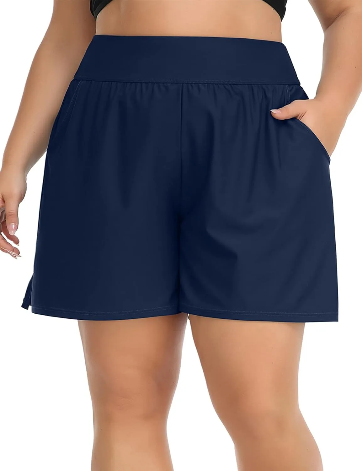 Plus Size Swim Shorts for Women High Waisted Board Shorts Tankini Swimsuit Bottom with Pockets