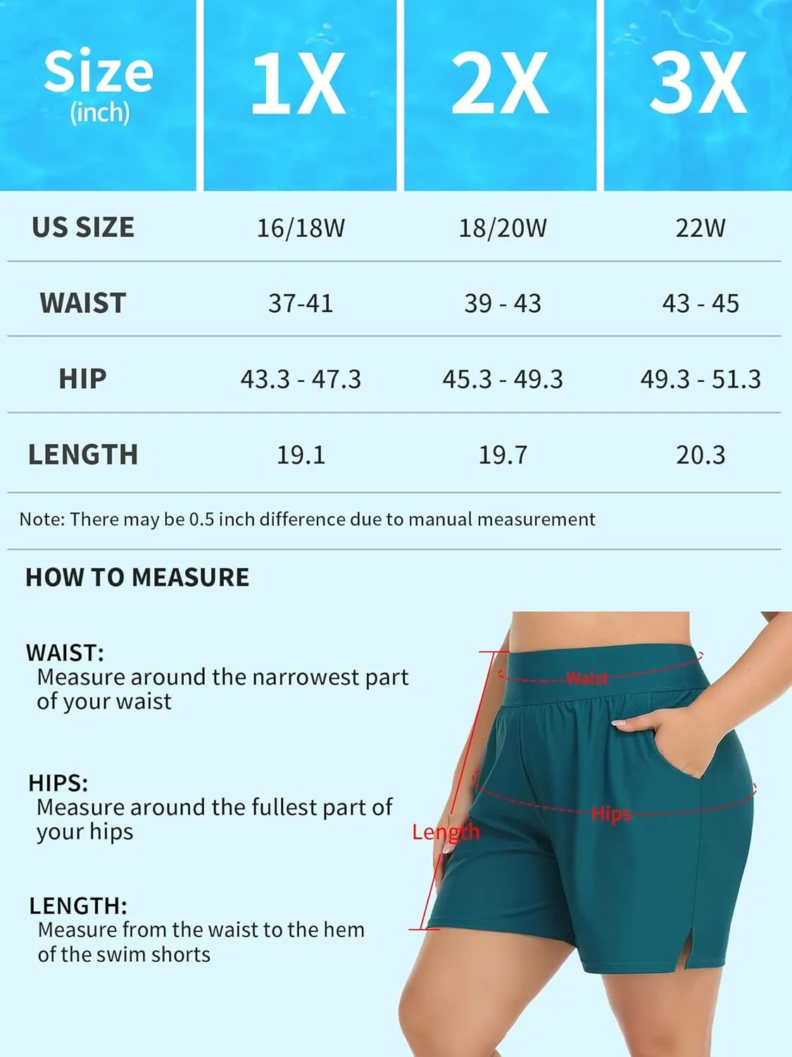 Plus Size Swim Shorts for Women High Waisted Board Shorts Tankini Swimsuit Bottom with Pockets