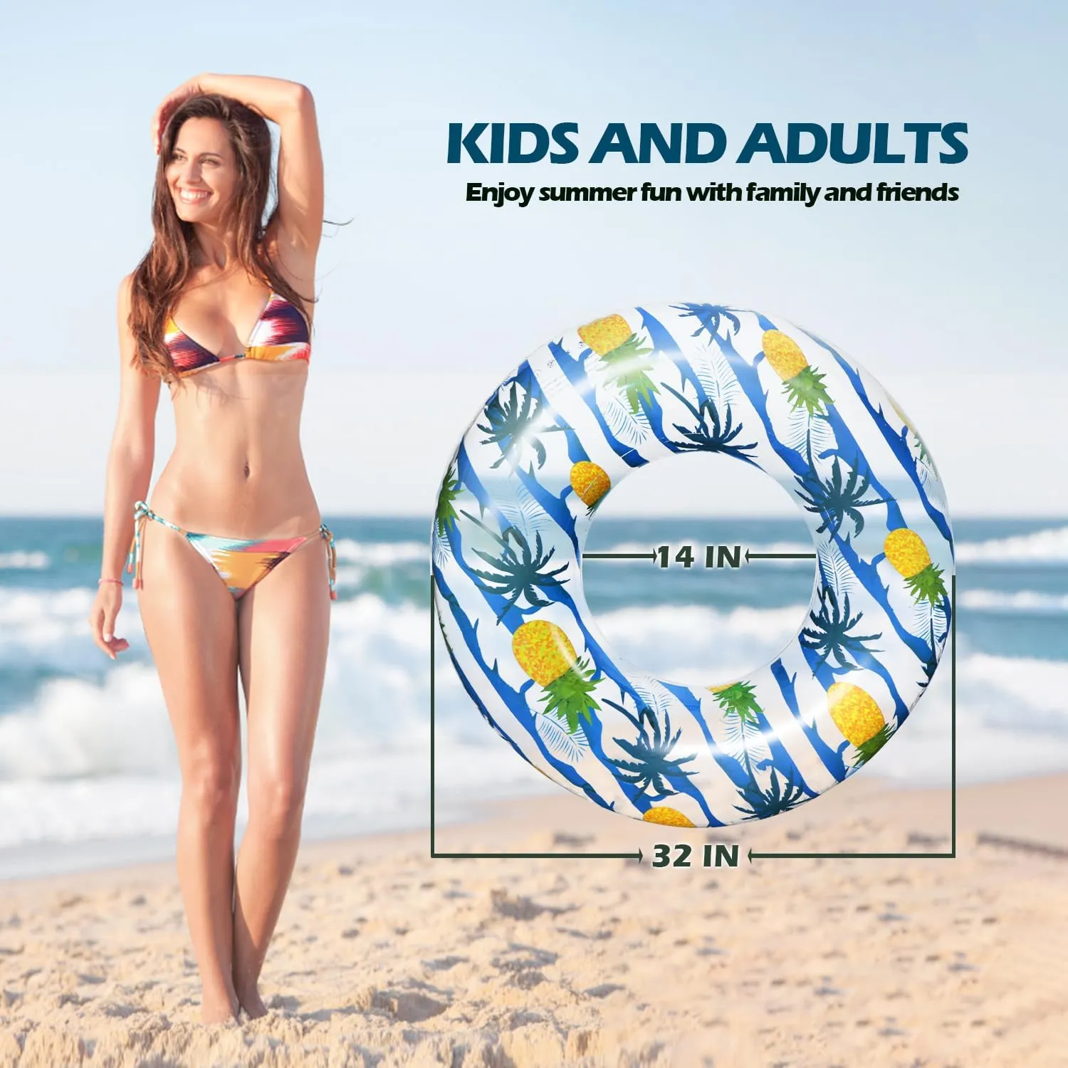Polita Pool Tubes for Adults, Transparent Pool Floats Tube with Printed, Summer Beach Party Confetti Glitter Pool Inner Tubes for Adults Kids