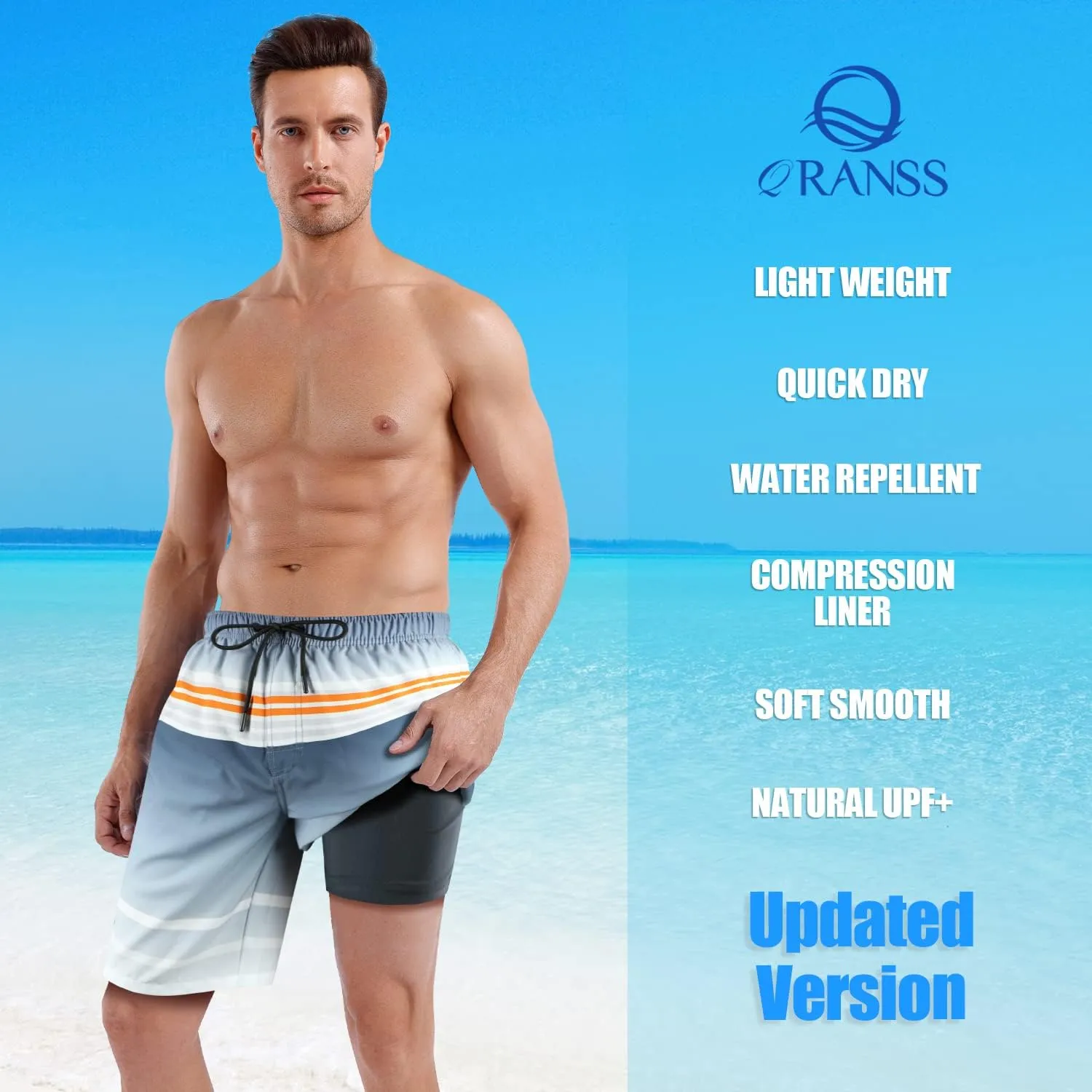 QRANSS Mens Swimming Trunks with Compression Liner 9'' Quick Dry Long Swim Shorts Swimwear Boardshorts with Boxer Brief Liner