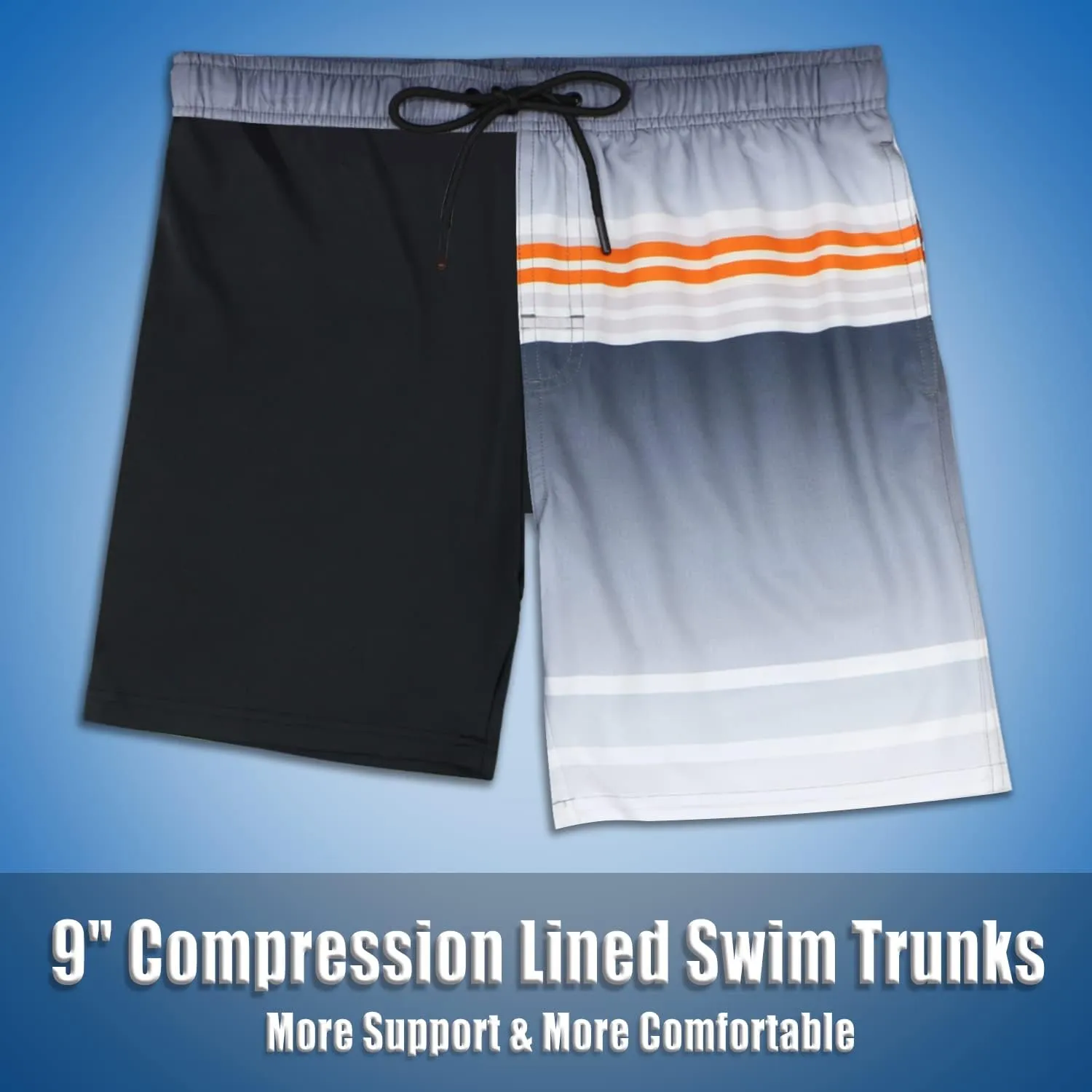 QRANSS Mens Swimming Trunks with Compression Liner 9'' Quick Dry Long Swim Shorts Swimwear Boardshorts with Boxer Brief Liner