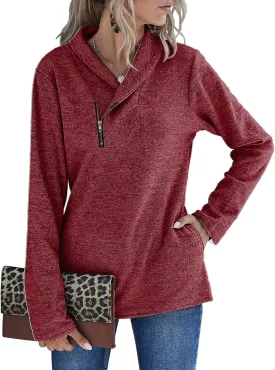 Romanstii Quarter Zip Sweatshirt for Women Fall Long Sleeve Cowl Neck Top 2024 Fashion Pullover with Pockets