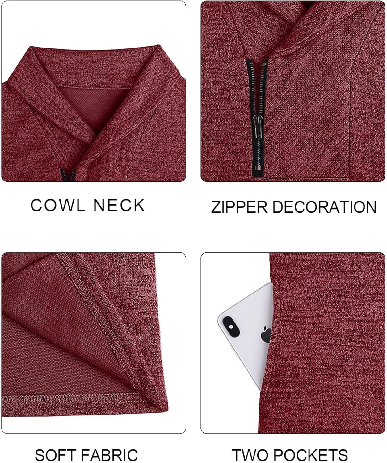 Romanstii Quarter Zip Sweatshirt for Women Fall Long Sleeve Cowl Neck Top 2024 Fashion Pullover with Pockets